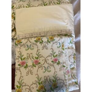 Vtg Cannon Royal Family FULL Sheet‎ Set 70s Rose Watercolor Floral Pink Lace
